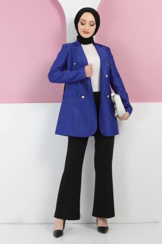 Süs Cep Detaylı Blazer Ceket TSD220411 Saks Mavisi 