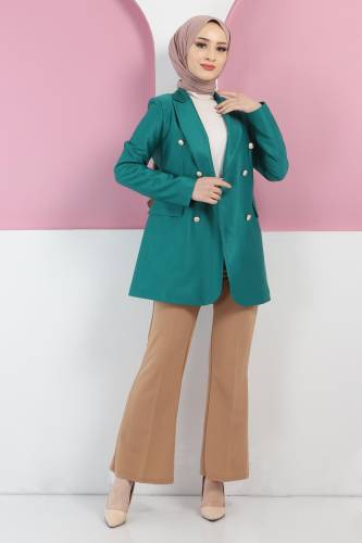 Süs Cep Detaylı Blazer Ceket TSD220411 Zümrüt Yeşili 