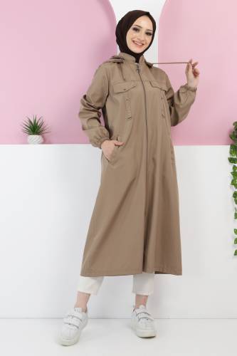 Süs Cep Detaylı Trençkot TSD220511 Vizon 