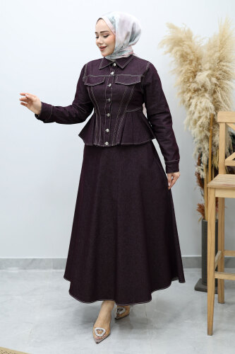 Süs Cepli Belden Oturtmalı Etekli Takım TSD260146 Bordo 