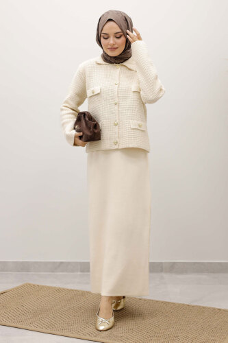 Süs Cepli Triko Hırka TSD250243 Bej - 2