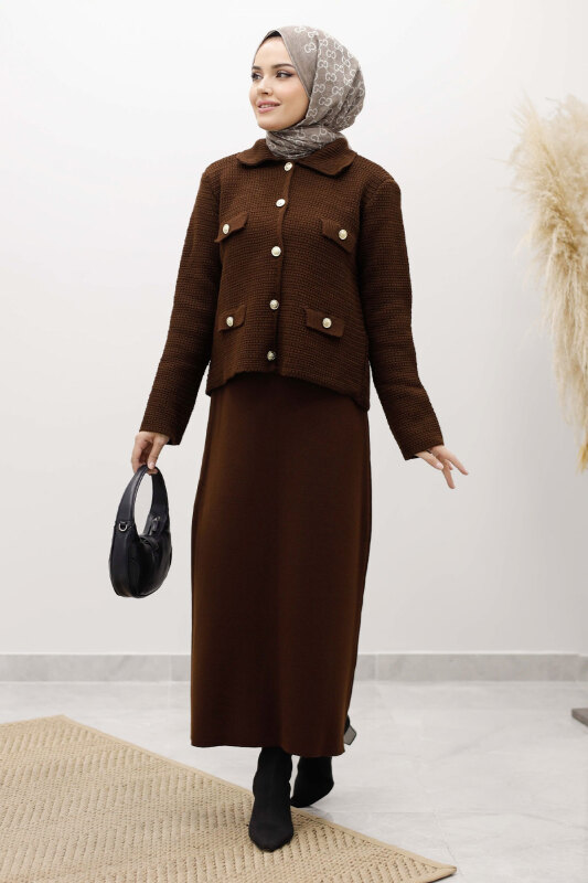 Süs Cepli Triko Hırka TSD250243 Kahverengi - TESETTÜR DÜNYASI (1)