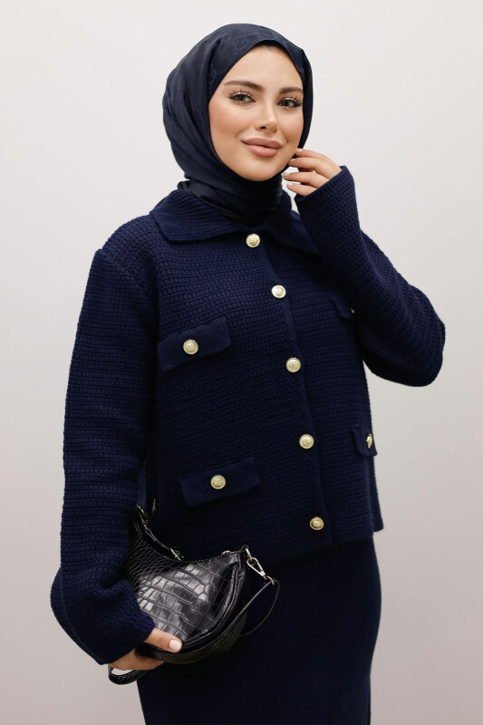 Süs Cepli Triko Hırka TSD250243 Lacivert - 1