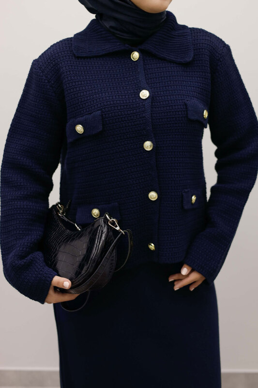 Süs Cepli Triko Hırka TSD250243 Lacivert - 4