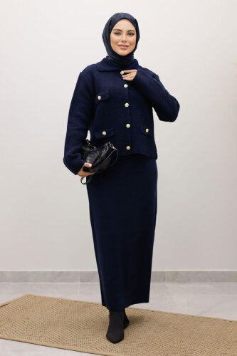 Süs Cepli Triko Hırka TSD250243 Lacivert - 3