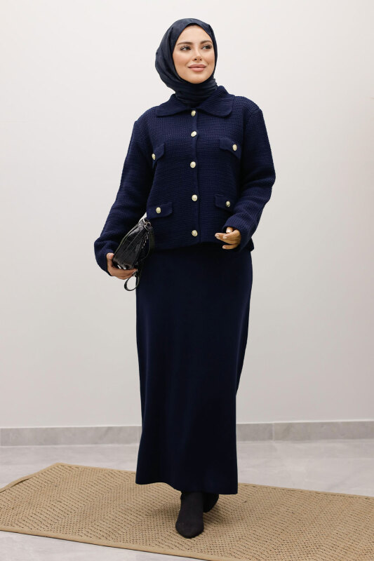 Süs Cepli Triko Hırka TSD250243 Lacivert - 2