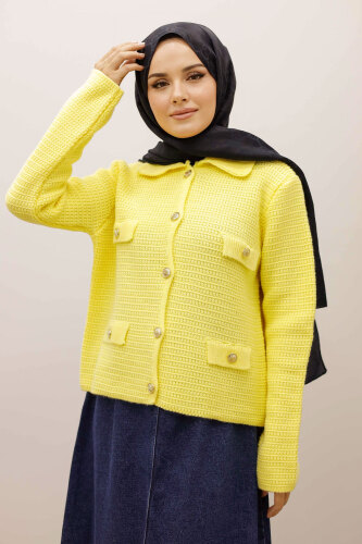 Süs Cepli Triko Hırka TSD250243 Sarı 