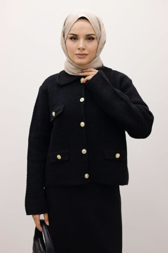 Süs Cepli Triko Hırka TSD250243 Siyah 