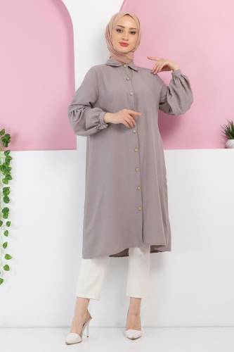 Tahta Düğmeli Tunik TSD220348 Gri 