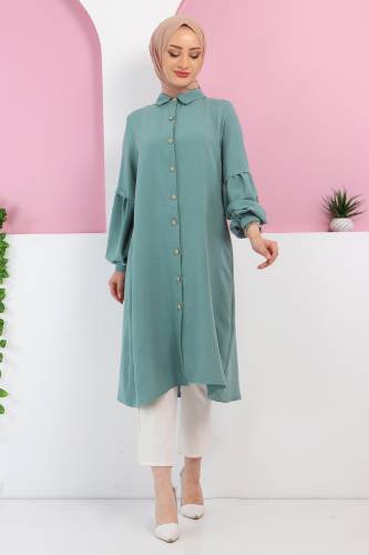 Tahta Düğmeli Tunik TSD220348 Mint Yeşili 