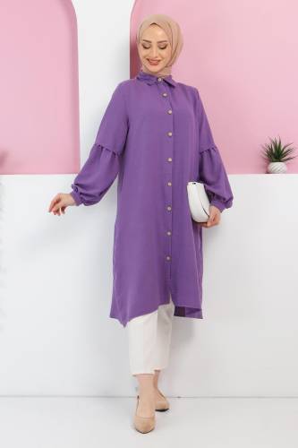 Tahta Düğmeli Tunik TSD220348 Mor 