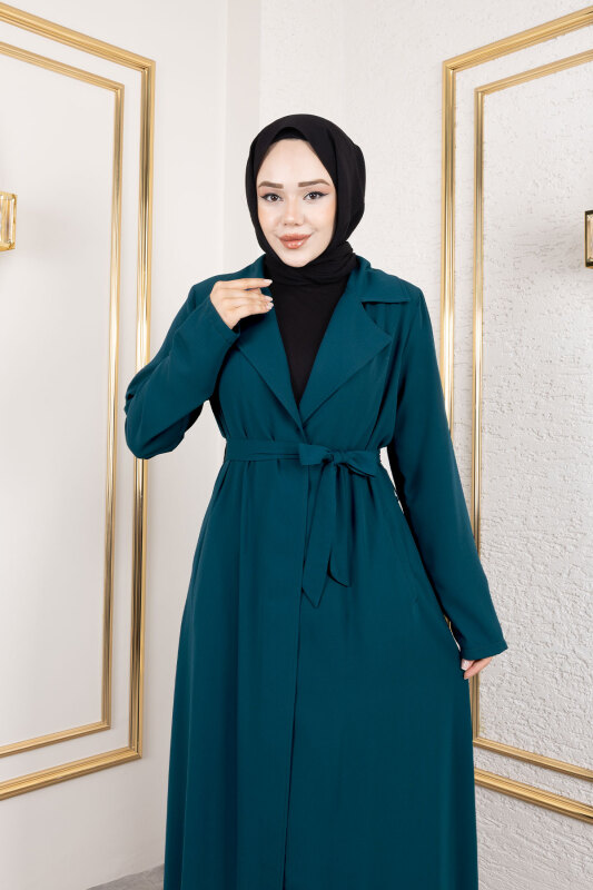 Tam Boy Beli Kuşaklı Kap TSD250201 Petrol - Tesettür Dünyası (1)