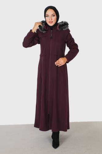 Tam Boy Fermuarlı Kaşe Kaban TSD230913 Mürdüm 