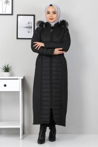 Tam Boy Kapitone Mont TSD1931 Siyah - Tesettür Dünyası