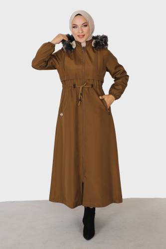 Tam Boy Pat Detaylı Mont TSD230910 Taba 