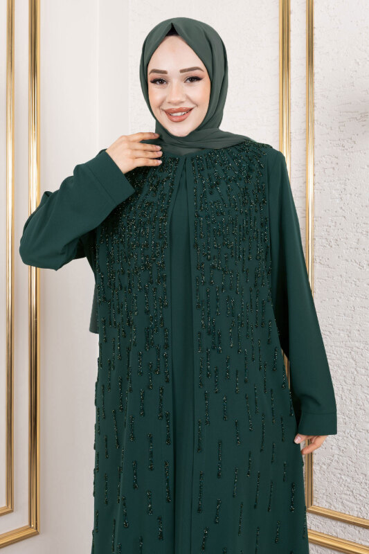 Taş Detaylı Elbise TSD250130 Zümrüt Yeşili - Tesettür Dünyası (1)