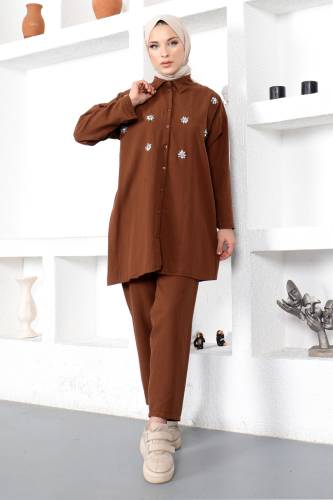 Taş Detaylı Takım TSD230102 Kahverengi 