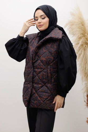 Taşlı Şişme Yelek TSD260122 Kahverengi - 2