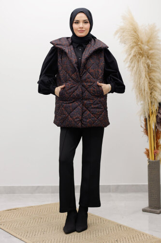 Taşlı Şişme Yelek TSD260122 Kahverengi - 5