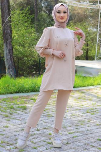 Taşlı Takım TSD220424 Bej 