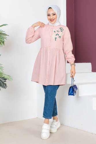 Tek Tarafı Nakışlı Tunik TSD230621 Gül Kurusu 