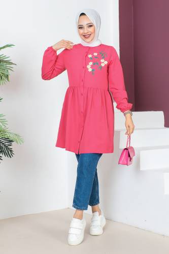 Tek Tarafı Nakışlı Tunik TSD230621 Pembe 