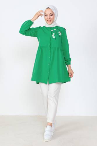 Tek Tarafı Nakışlı Tunik TSD230621 Yeşil 