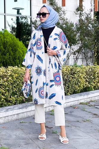 Tüy Desenli Kimono TSD220849 Mavi 