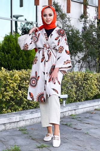 Tüy Desenli Kimono TSD220849 Turuncu 