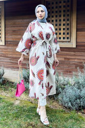 Tüy Desenli Tam Boy Kimono TSD220901 Fuşya 