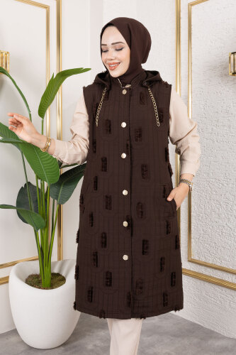 Tüy Detaylı Kapitone Yelek TSD250216 Acı Kahve - 2
