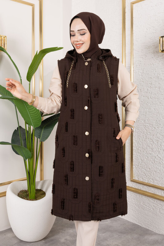 Tüy Detaylı Kapitone Yelek TSD250216 Acı Kahve - 2