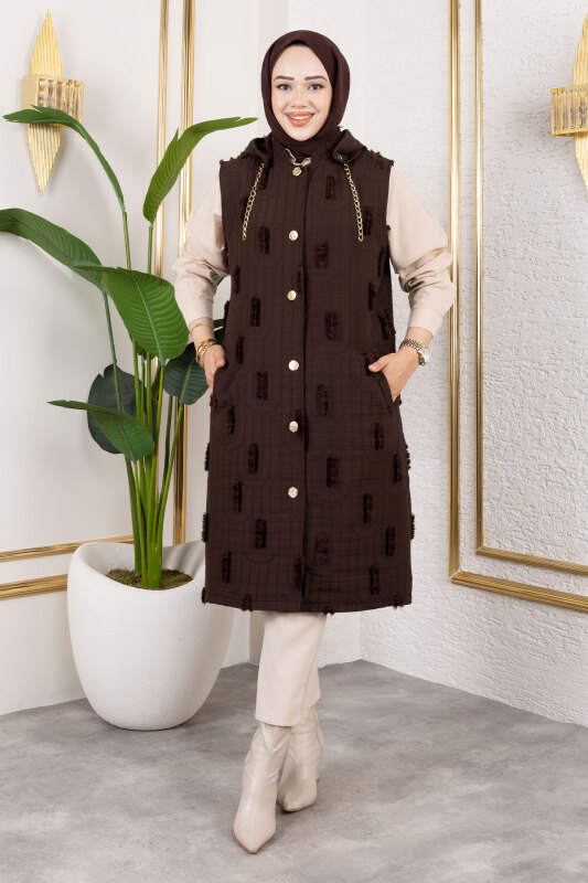 Tüy Detaylı Kapitone Yelek TSD250216 Acı Kahve - 1