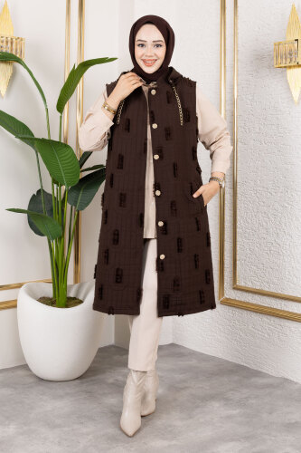 Tüy Detaylı Kapitone Yelek TSD250216 Acı Kahve - 4