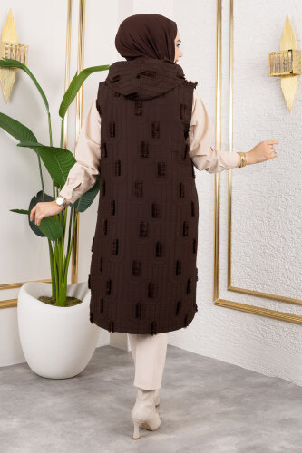 Tüy Detaylı Kapitone Yelek TSD250216 Acı Kahve - 5