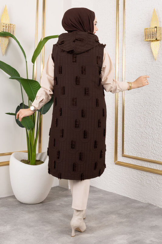 Tüy Detaylı Kapitone Yelek TSD250216 Acı Kahve - 5