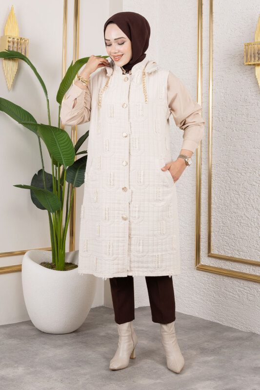 Tüy Detaylı Kapitone Yelek TSD250216 Bej - 1