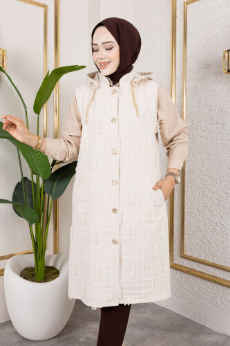 Tüy Detaylı Kapitone Yelek TSD250216 Bej - 2