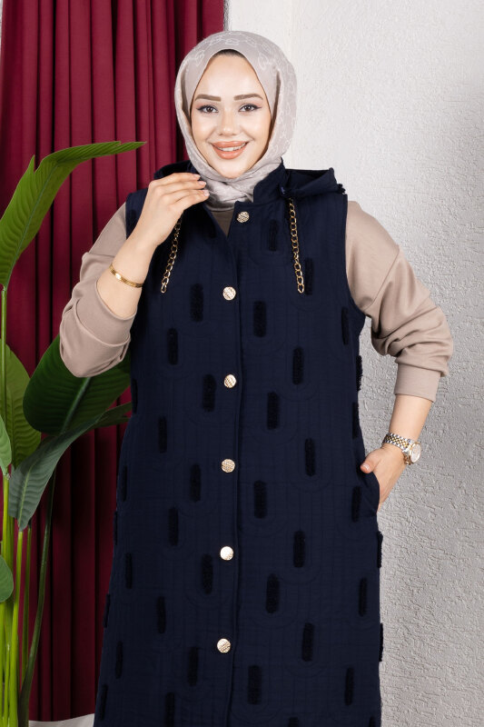 Tüy Detaylı Kapitone Yelek TSD250216 Lacivert - Tesettür Dünyası (1)