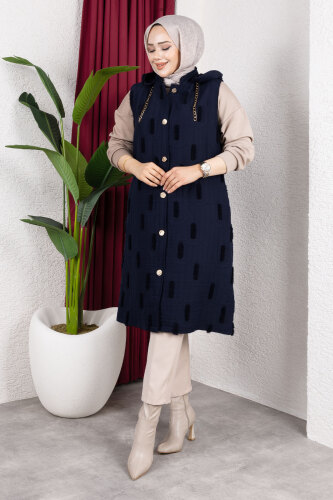 Tüy Detaylı Kapitone Yelek TSD250216 Lacivert 