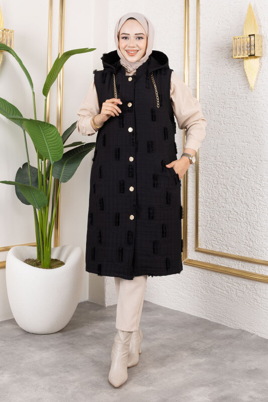 Tüy Detaylı Kapitone Yelek TSD250216 Siyah - 1
