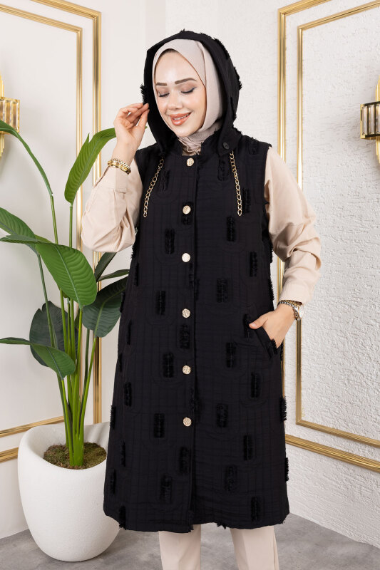 Tüy Detaylı Kapitone Yelek TSD250216 Siyah - 2