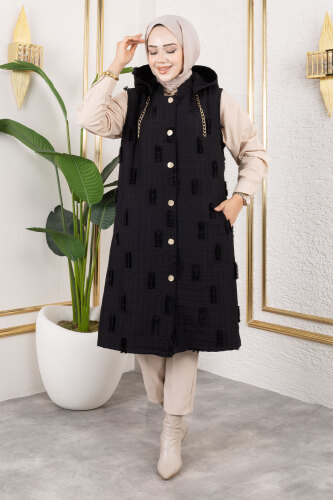 Tüy Detaylı Kapitone Yelek TSD250216 Siyah - 3