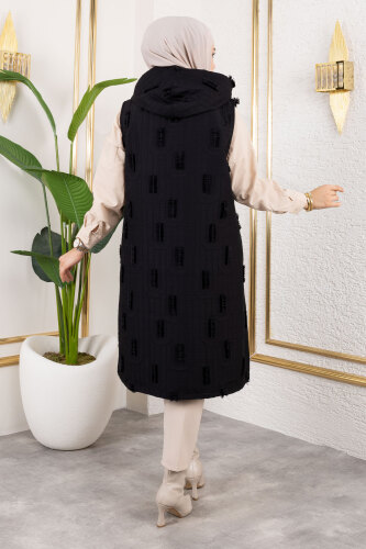 Tüy Detaylı Kapitone Yelek TSD250216 Siyah - 5