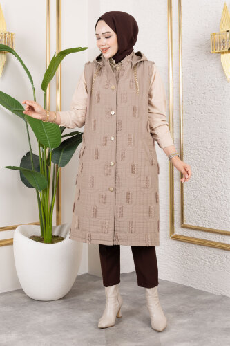 Tüy Detaylı Kapitone Yelek TSD250216 Vizon 