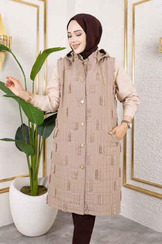 Tüy Detaylı Kapitone Yelek TSD250216 Vizon - 2