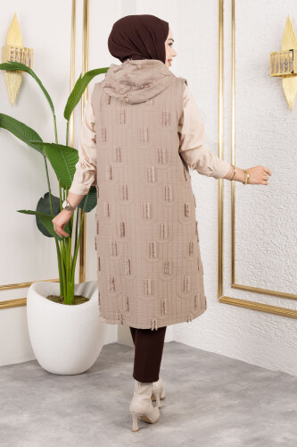 Tüy Detaylı Kapitone Yelek TSD250216 Vizon - 5