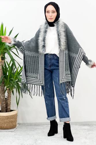 Tüy Detaylı Triko Panço TSD220921 Füme 