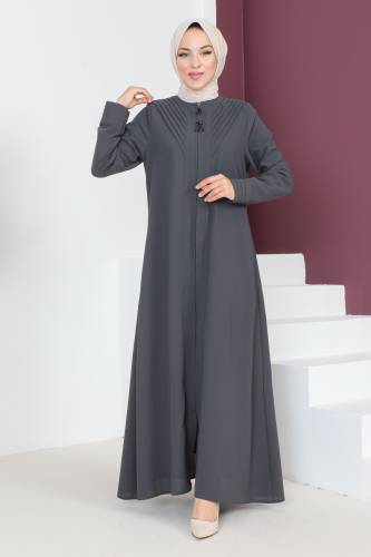 Üçgen Çizgili Tesettür Ferace TSD230424 Antrasit 