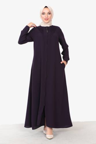 Üçgen Çizgili Tesettür Ferace TSD230424 Mürdüm 